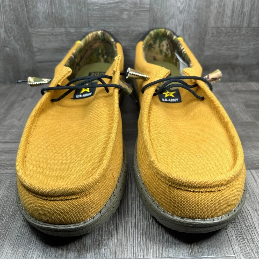 Hey Dude Wally US Army Loafers Mens 15 Tan Camo Canvas Slip On NEW